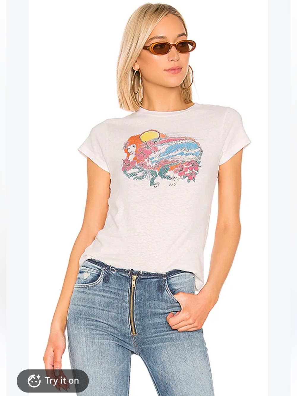Re/done Psychedelic Surf Slim tee in vintage white